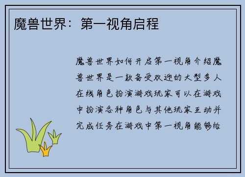 魔兽世界：第一视角启程